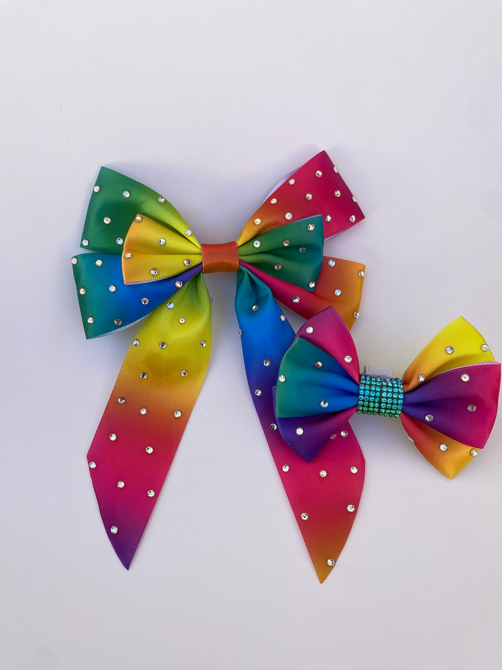 Rainbow Pop Rhinestone Matching Bow Hair Clip and Collar Attachment
