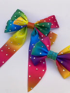 Rainbow Pop Rhinestone Matching Bow Hair Clip and Collar Attachment