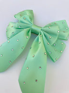 Sweet Mint Rhinestone Hair Bow Clip