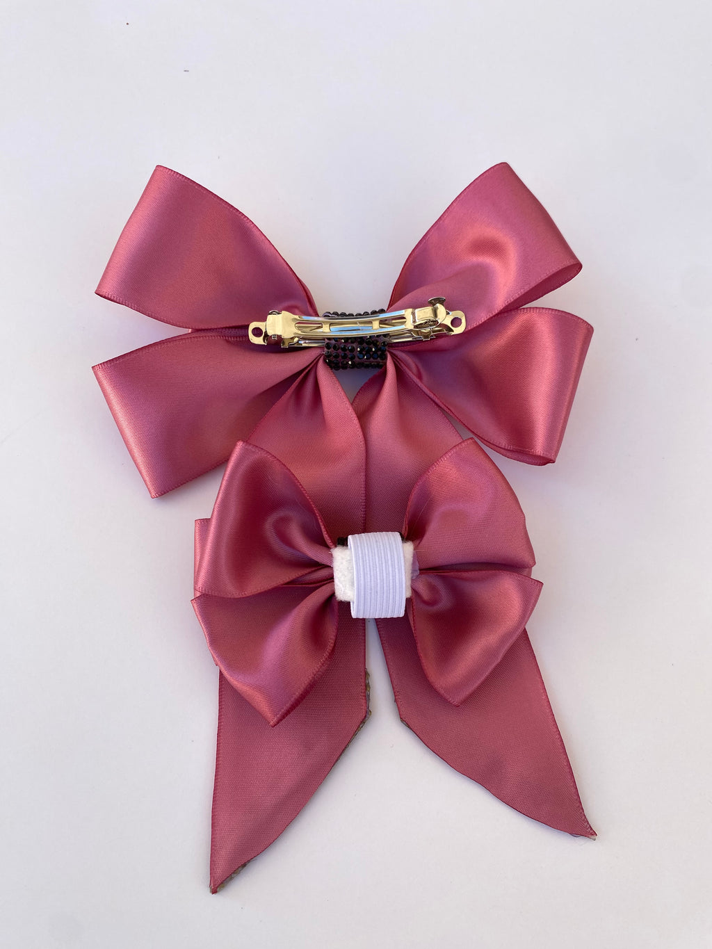 Dusty Rose Rhinestone Matching Bow Hair Clip and Collar Attachment