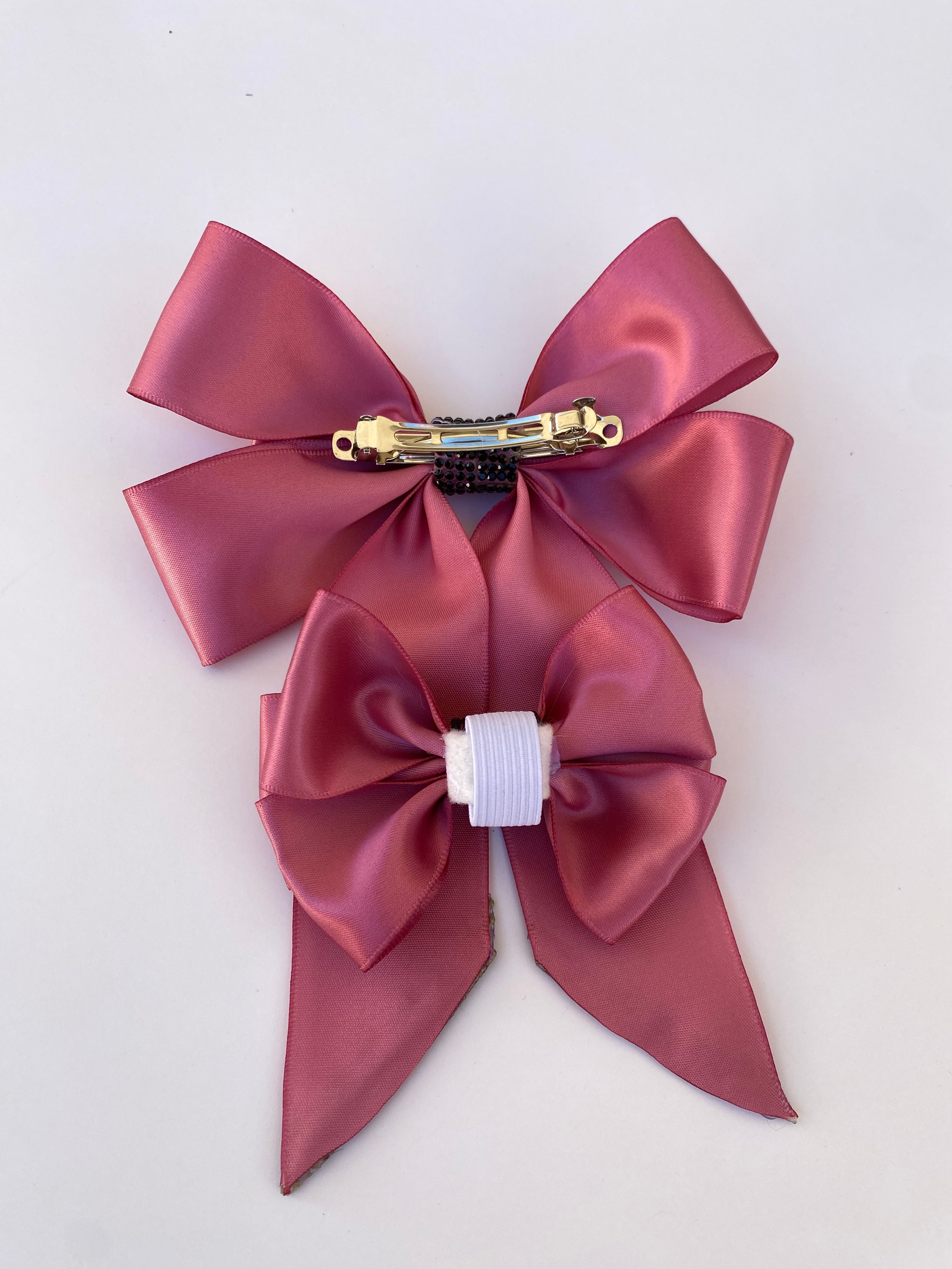 Dusty Rose Rhinestone Matching Bow Hair Clip and Collar Attachment