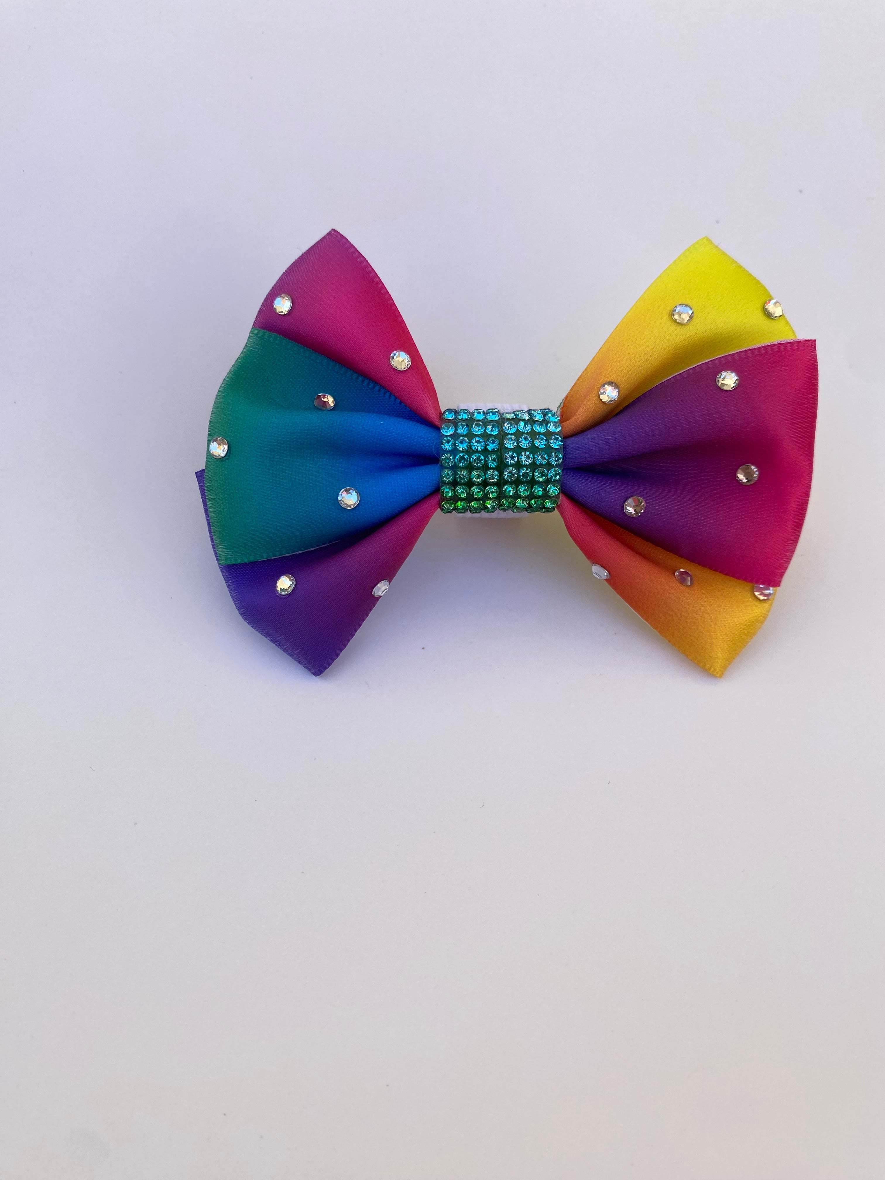 Rainbow Pop Rhinestone Bow Collar Attachment