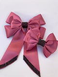 Dusty Rose Rhinestone Matching Bow Hair Clip and Collar Attachment