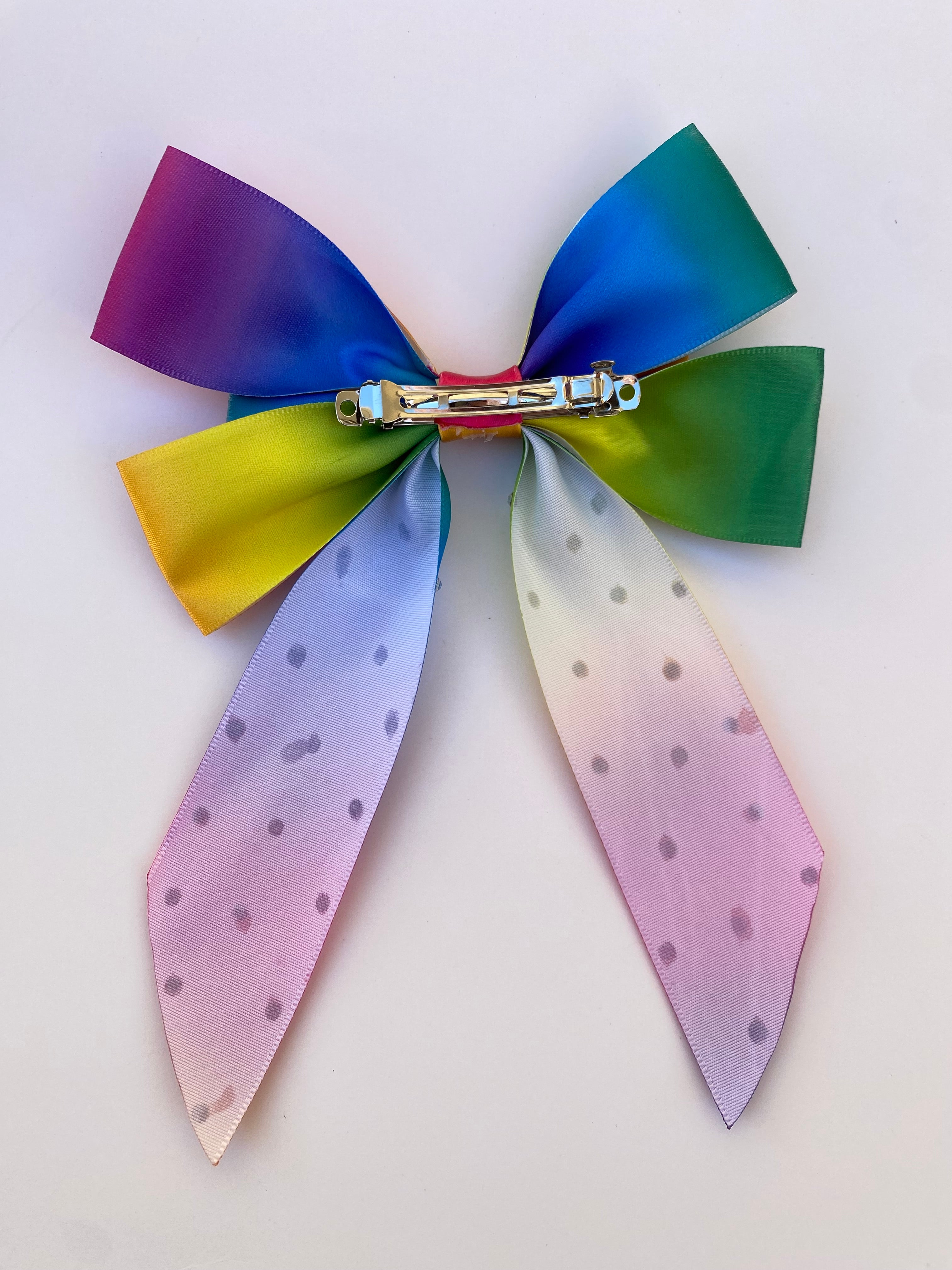 Rainbow Pop Rhinestone Hair Bow Clip